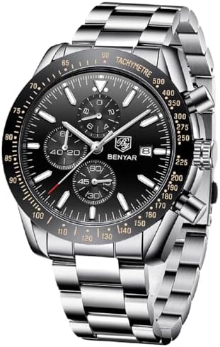 BENYAR Watch for Men Analog Quartz Chronograph Waterproof Luminous Designer Mens Wrist Watches Business Work Sport Casual Dress Watch with Silicone Strap Elegant Gifts for Men