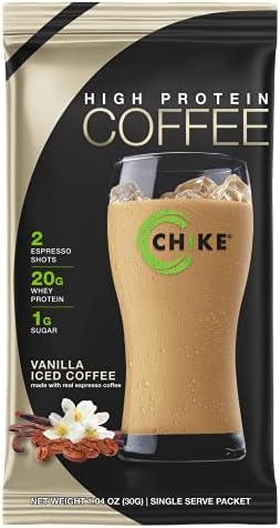CHIKE Vanilla High Protein Iced Coffee, 20 G Protein, 2 Shots Espresso, 1 G Sugar, Keto Friendly and Gluten Free, 12 Single Serve Packets