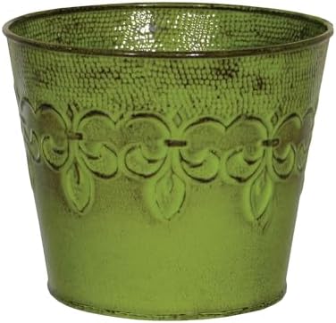 MPT01891 Fluer De Lis Series Metal Planter Flower Pot, 6", Color Tansy Green