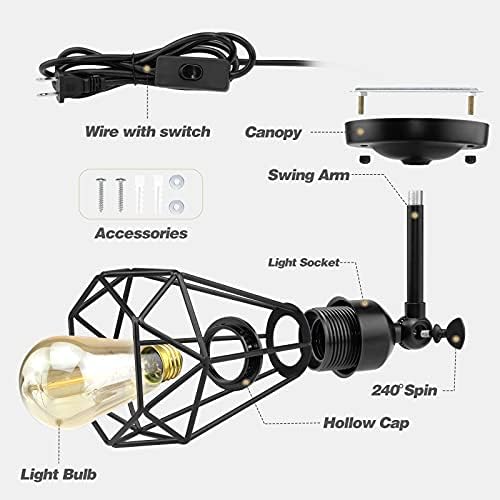 WimiSom Plug in Wall Sconce, Wire Cage, Industrial Wall Lamp with Plug in Cord, Rustic Sconce Fixture