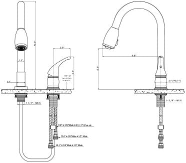 Dura Faucet DF-NMK503-SN RV Pull-Down Kitchen Sink Faucet (Satin Nickel) | Side lever gives one-hand control of temperature and flow. Easy DIY install with common hand tools.