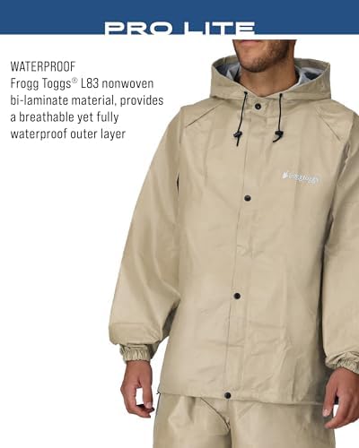 FROGG TOGGS Men's Pro Lite Rain Suit, Waterproof, Breathable, Dependable Wet Weather Protection, Carbon Black, XL/XXL