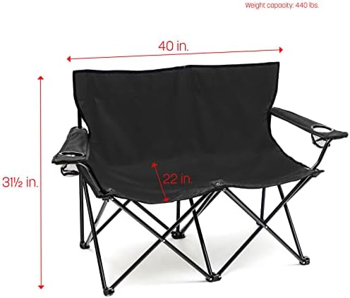 Trademark Innovations Loveseat Style Double Camp Chair, 40" L x 22" W x 31.5" H, Polyester, Army Green