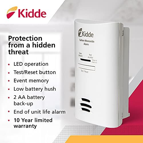 Kidde Carbon Monoxide Detector, Plug-in Wall with AA Battery Backup, Test-Hush Button