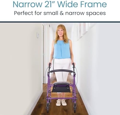 Vive Mobility Steel Rollator Walker with Seat - Foldable, Narrow