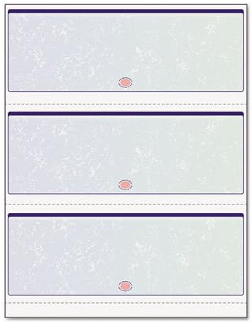 3 Blank Checks Per Page, Laser 8-1/2" x 11" (Letter Size) Prismatic Green & Blue Color, 100 Sheets (300 Checks)