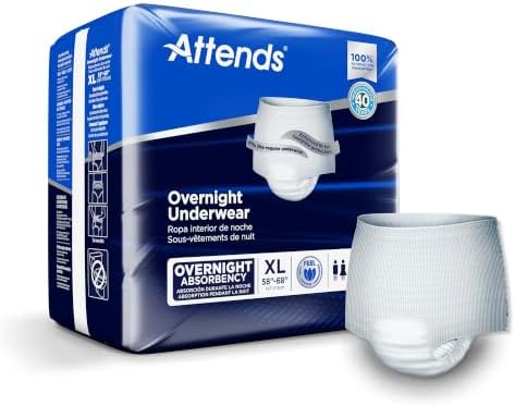 Attends Overnight Underwear for Adult Incontinence Care with ConfidenceCuff™ Protection, Overnight Absorbency, Unisex, X-Large, 12 Count (x4) | Unisex
