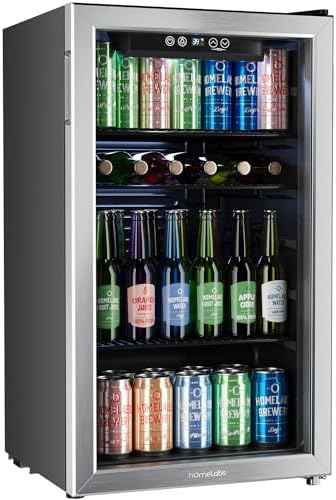 hOmeLabs Beverage Refrigerator and Cooler - Mini Fridge with Glass Door for Soda Beer or Wine - 120 Cans Capacity - Small Drink Dispenser Machine