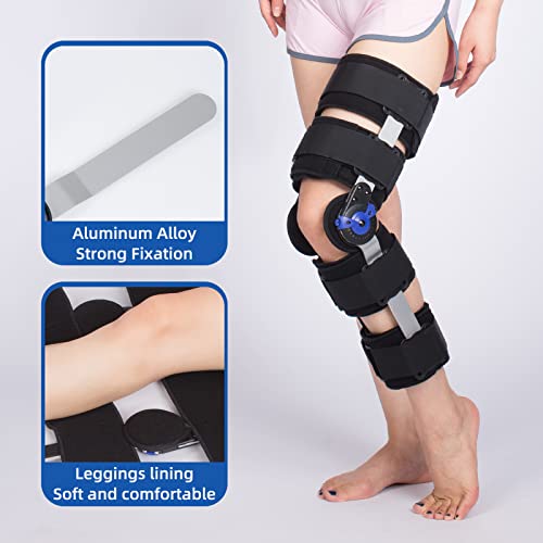 Hinged ROM Knee Brace Post Op Knee Support Adjustable Knee Immobilizer with Side Leg Stabilizers for Men and Women for Meniscus Tear, Arthritis, ACL