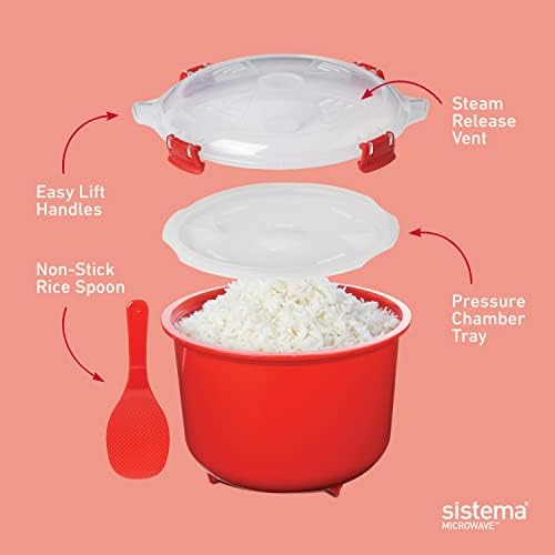 Sistema Heat & Eat Microwaveable Food Steamer with Removable Steamer Basket & Steam Release Vents, Large 3.2L Capacity, Dishwasher & Freezer-Safe, BPA-Free