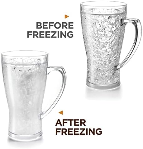 luxail Beer Mugs For Freezer, Double Wall Insulated Plastic Beer Glasses – Freezer Mugs, 16 oz – Perfect Frozen Beer Mugs for Home Bar Accessories