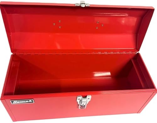 Homak Tool Box, 16" Portable Steel Small Tool Box with Metal Latch Closure & Plastic Handle, Multi-Purpose Heavy Duty Toolbox, Red