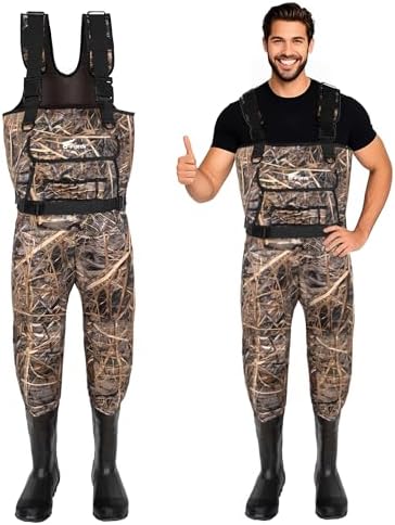 Hunting Waders with 1000G Insulation Rubber Boots, Neoprene Chest Wader, Waterproof Bootfoot Waders for Men & Women