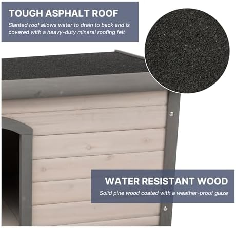 Trixie Natura Classic Dog House - Wooden Outdoor Shelter with Weatherproof Sealer, Hinged Roof & Adjustable Legs for Medium Dogs - Gray - 27 x 41 x 28.5 in