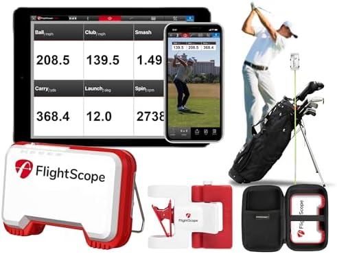 FlightScope Mevo Golf Launch Monitor with SelfieGolf Ultimate Phone Clip | 8 Swing Data Parameters with Real Time Data and Shot Tracer with GPS