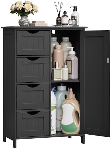 VASAGLE Floor Storage Cabinet, Freestanding Storage Unit with 2 Adjustable Shelves, for Bathroom Living Room Dining Kitchen, 11.8 x 23.6 x 31.5 Inches, Cloud White UBCB60WV1