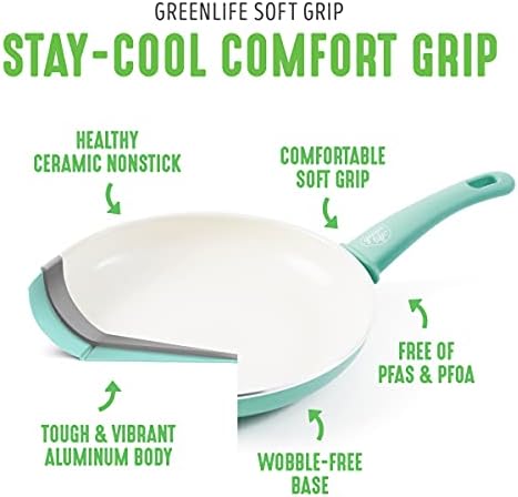 GreenLife Soft Grip Diamond Healthy Ceramic Nonstick 11" Griddle Pan, PFAS-Free, Dishwasher Safe, Black