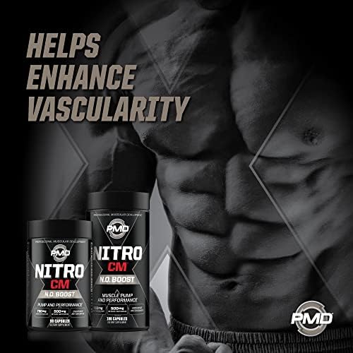PMD Sports Nitro CM Nitric Oxide with Agmatine Supplement - 90 Capsules | Muscle Growth Support, Muscle Pump, L-Arginine, Endurance Antioxidants Boost