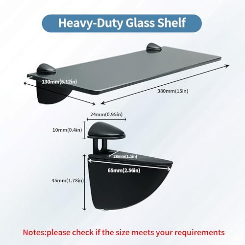 Alise Bathroom Glass Shelf, 15 Inch Floating Shelves for Wall, Matte Black