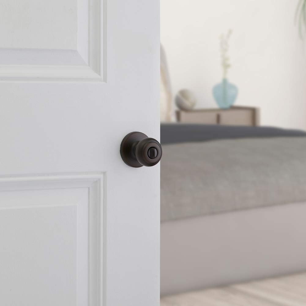 Kwikset Cove Interior Privacy Door Knob with Lock, Door Handle For Bathroom and Bedroom, Satin Nickel Keyless Turn Lock Doorknob, with Microban Protection