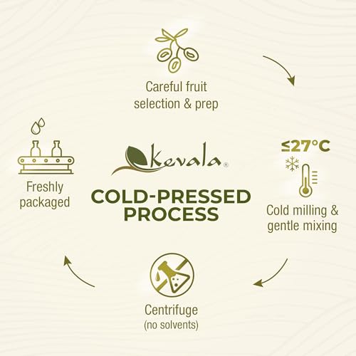 Kevala Extra Virgin Organic Olive Oil - 1/2 gal, Unrefined Cooking Oil | 64 oz, Cold Pressed, No Preservatives, Made with Selected Fresh Olives, Natural Kitchen Pantry Essential, Easy Storage