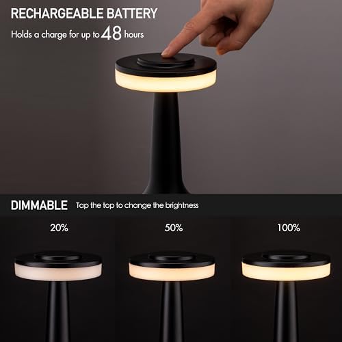 O’Bright Portable LED Table Lamp with Touch Sensor, 3-Levels Brightness, Rechargeable Battery Up to 48 Hours Usage, Night Light for Kids Nursery