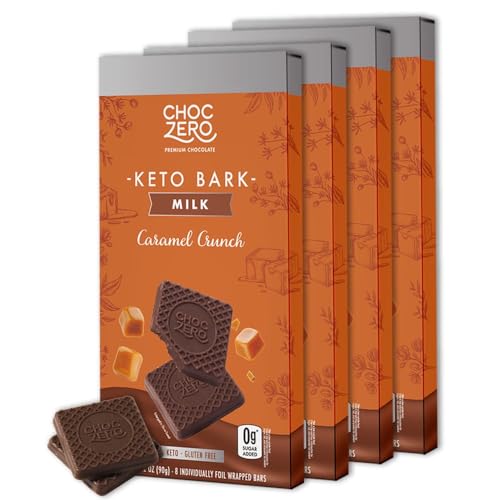 ChocZero Sugar Free Chocolate Candy with Hazelnuts, 4 Pack | No Sugar Alcohols, Keto, Low Carb, High Fiber, Gluten Free, 32 Total Candy Squares
