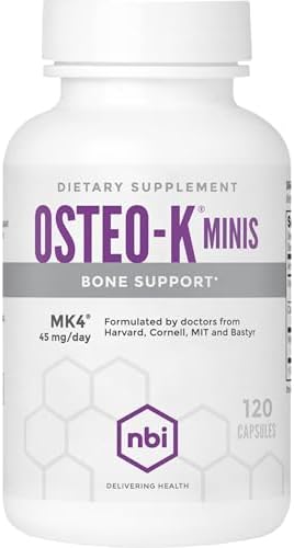 NBI Osteo-K Bone Support - Mini | Vitamin D & K Complex with Calcium Citrate Supplement | 45mg Vitamin K2 (MK4) for Strong Bone Health & Function | 120ct Veggie Capsules