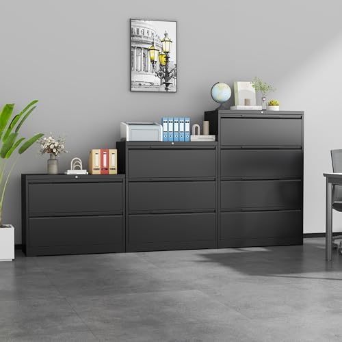 3 Drawer File Cabinet with Lock,Filing Cabinets for Home Office,Metal Small File Cabinet for Letters/Legal/A4 Size, Assembly Required,Black 3 Drawer-15 W