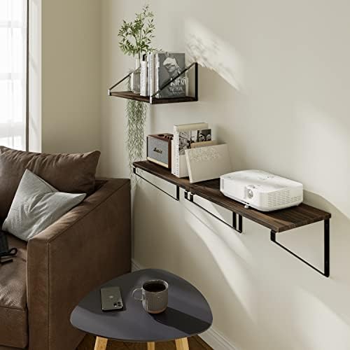 BAMEOS Floating Shelves Rustic Wood Wall Shelf, Small Bookshelf for Living Room, Office, Bedroom, with Metal Bracket