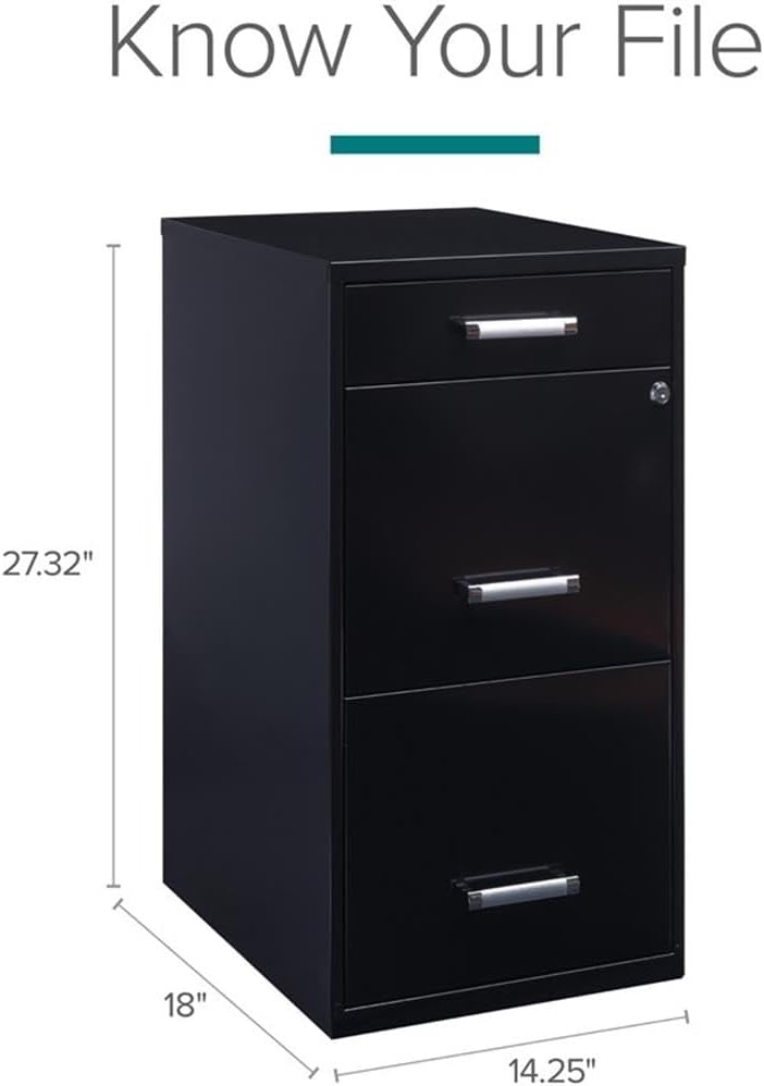 Scranton & Co 3-Drawer Metal Filing Cabinet, 27.32" H x 14.25" W x 18.00" D, Pearl White Finish, Locking Storage with Letter-Size File Drawers, Non-Porous Painted Steel for Home or Office