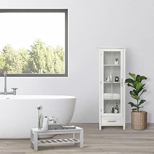 Teamson Home Avery Wooden Bathroom Linen Tower Cabinet with 1 Drawer 3 Adjustable Interior Shelves and 6 Storage Spaces, Oiled Oak