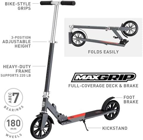 Mongoose Trace Kick Scooter for Youth Adult Boys and Girls, Quick-Release, Lightweight & Easy Folding Scooter, Bike Style Grips