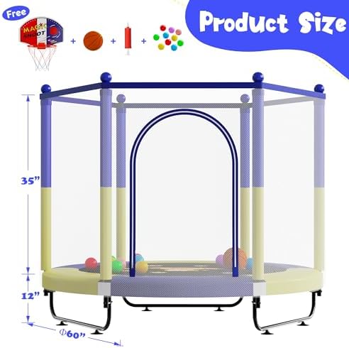 VGMiu 60" Trampoline for Kids, Toddler Trampoline Indoor with Net, Age 3-8