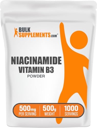 BulkSupplements.com Niacinamide Powder - Vitamin B3 Powder, Niacinamide Supplement, Niacinamide 500mg - B3 Vitamins for Skin, Gluten Free, 500mg per Serving, 1kg (2.2 lbs) (Pack of 1)