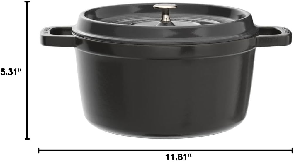 STAUB Cast Iron Dutch Oven 5.5-qt Round Cocotte, Made in France, Serves 5-6, Black Matte