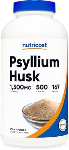 Nutricost Psyllium Husk 1500mg, 500 Capsules, Gluten Free, GMO-Free