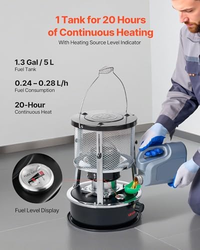 VEVOR 9000 BTU Portable Kerosene Heater & Stove, 2 in 1 Non-Electric Indoor Outdoor Heater with Adjustable Height & Flame & Easy Storage, for Camping