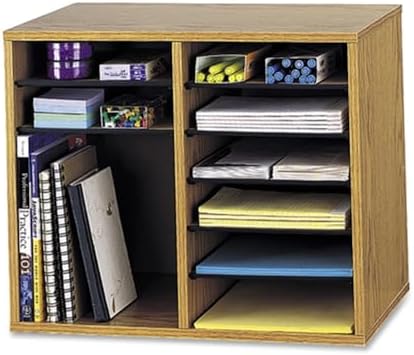 Safco® Wood Adjustable 12-Compartment Literature Organizer, 16" H x 19 1/2" W x 12" D, Gray