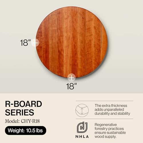 John Boos R-Board Series Round Wooden Maple Cutting Board 18”x18” – 1.5” Thick, 14-lb Reversible Butcher Block with Edge-Grain – Made in the USA