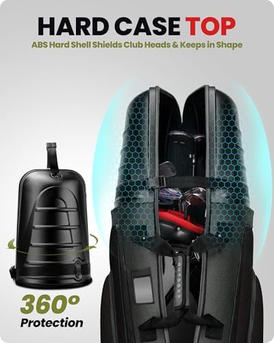 OutdoorMaster Golf Travel Bags for Airlines with Wheels and Hard Case Top | Protect Golf Clubs, 1680D Nylon Waterproof Fabric, Compact Folding, Accessories Compartment, Easy to Maneuver