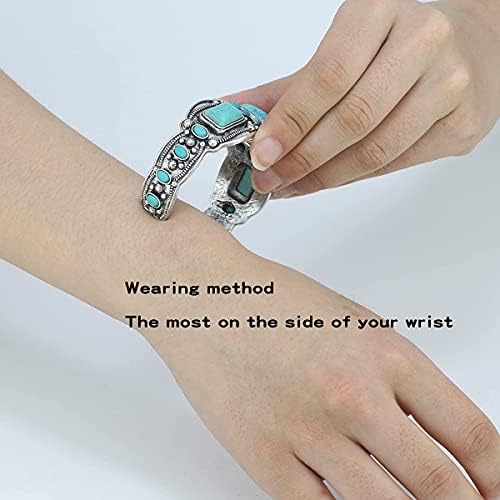 Women's Antique Rgentium Plated Base Heart Compressed Turquoise Bracelet Cuff Bangle Fashion Jewelry