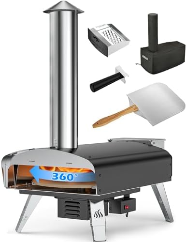 Mimiuo Auto-Rotating Wood Pellet Pizza Oven Outdoor 40Lbs, 60S Bake w/Stone