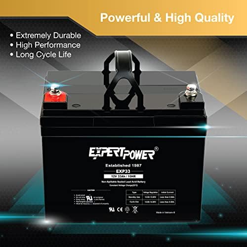 ExpertPower EXP33-12V 33Ah SLA AGM Battery for Solar Energy Storage, UPS, Trailer, Security System, Mobility Scooter, Small Marine Battery Backup, Rechargeable 12V Batteries Lead Acid, M6