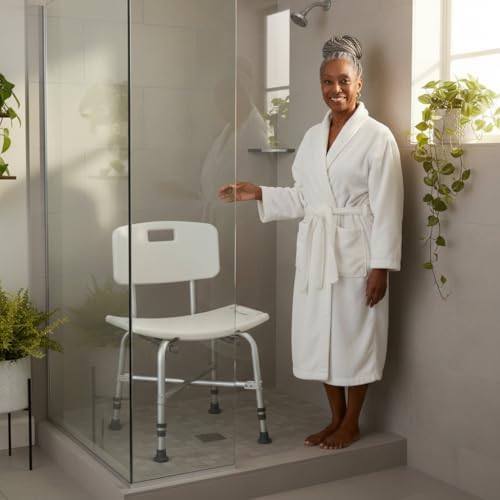 NOVA Heavy Duty Shower Chair, 500 lb Bariatric Bath Seat for Seniors, Fully Assembled, Adjustable Height 17"–23", Dual Handles, Handheld Shower Holder, Non-Slip Feet
