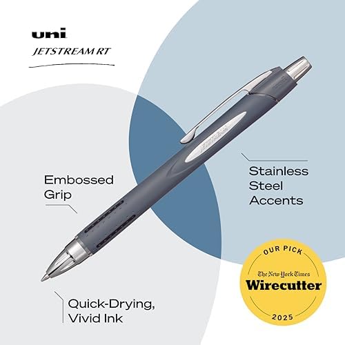 uniball™ Jetstream RT Ballpoint Pens, Black Ink, 0.7mm Fine Point, 3 Count | Retractable, Smooth Writing, Quick-Drying, Smear-Resistant, uni Super Ink™