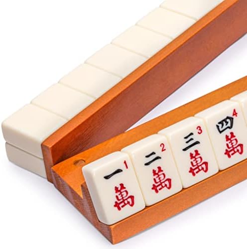 Yellow Mountain Imports Classic Chestnut Color Wooden Mahjong Game Racks with Pushers, 18 Inches - Set of 4 (Includes Magnetically Attached Mahjong Pushers)