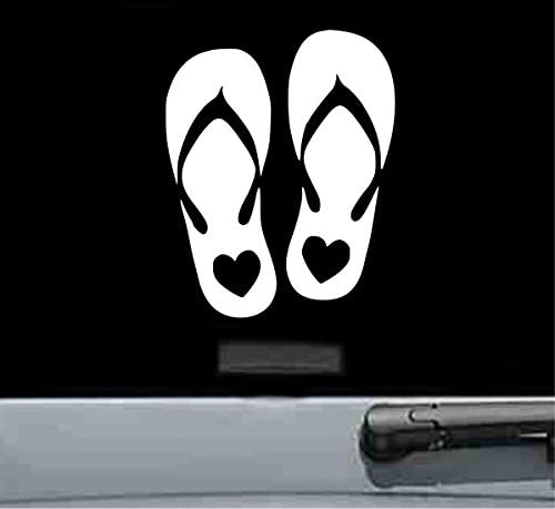JS Artworks Flip Flops with Heart Vinyl Decal Sticker (White)