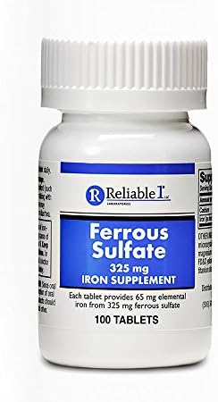 Iron Supplement Ferrous Sulfate 325mg by Reliable 1 | Iron Pills for Women and Men | Iron Supplements for Anemia and Iron Deficiency | 100 Iron Tablets per Bottle