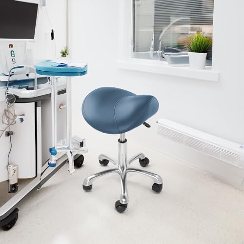 Saloniture Professional Ergonomic Saddle Stool, Black - Adjustable Hydraulic Seat, Rolling Spa Salon, Massage